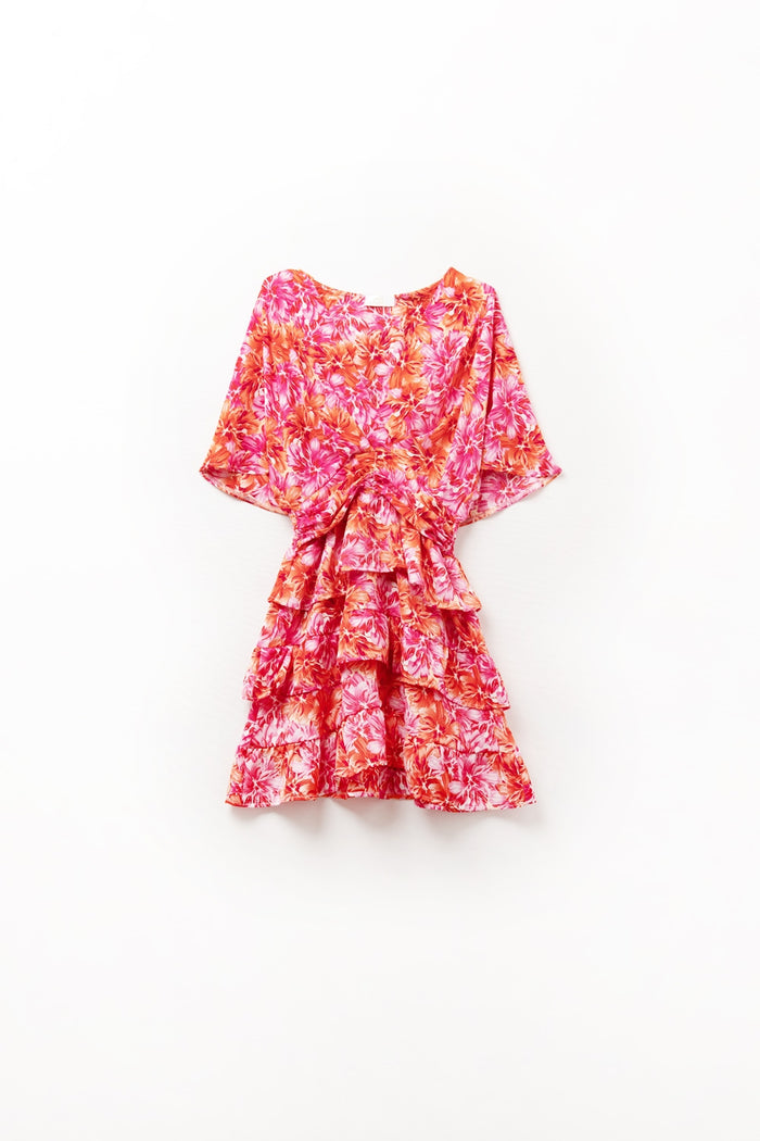 Floral printed Dress With Pink Orange and Red Tones - dress