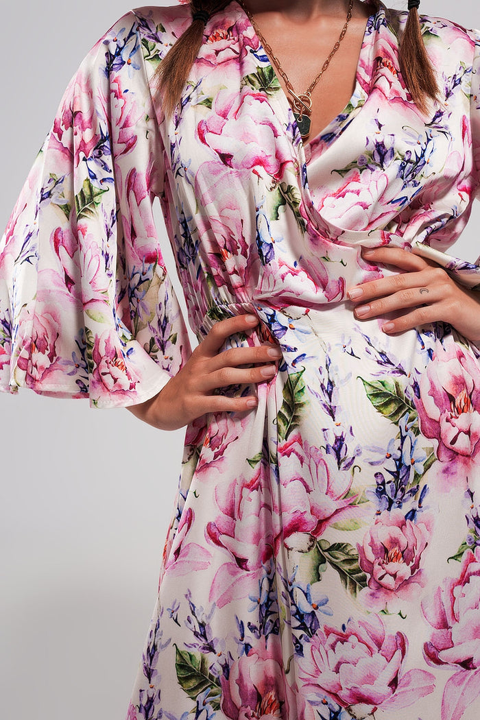 Flutter sleeve maxi dress in pink floral print - dress