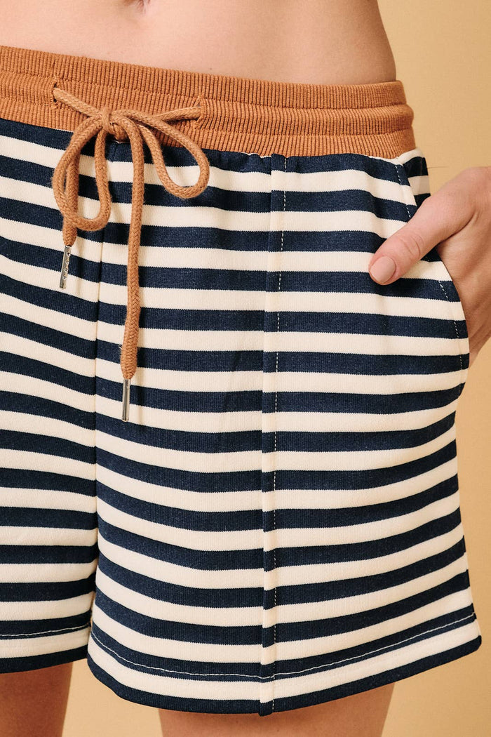 Front Porch Favorite Navy and Cream Stripe Sweatshort