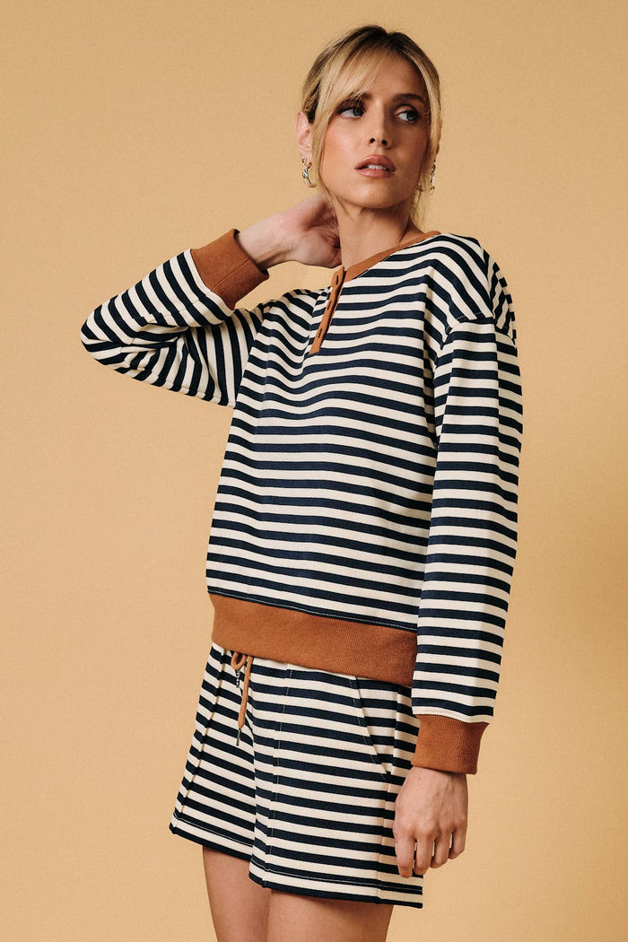 Front Porch Favorite Navy & Cream Stripe Sweatshirt