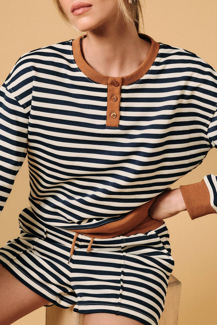 Front Porch Favorite Navy & Cream Stripe Sweatshirt