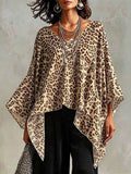 Full Size Leopard Print Asymmetrical Hem Top Plus Size Yellow - Tops