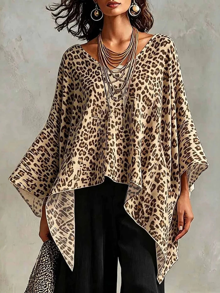 Full Size Leopard Print Asymmetrical Hem Top Plus Size Yellow - Tops