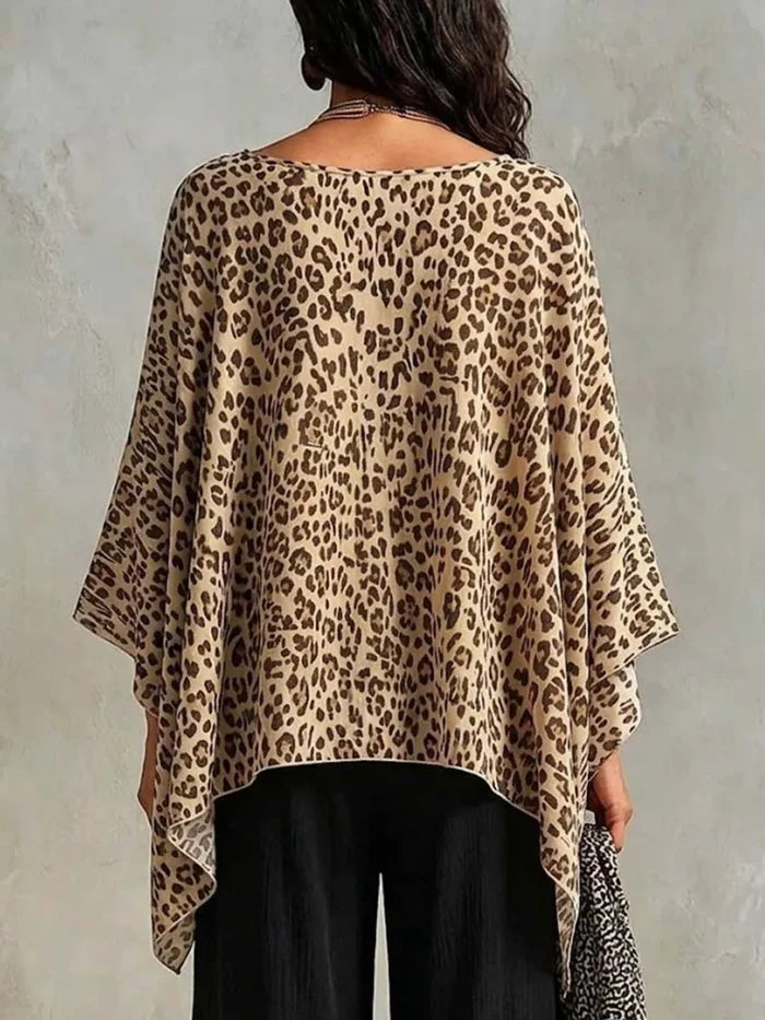 Full Size Leopard Print Asymmetrical Hem Top Plus Size - Tops