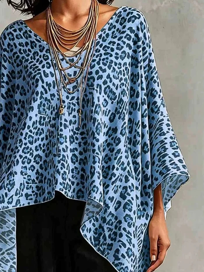 Full Size Leopard Print Asymmetrical Hem Top Plus Size - Tops