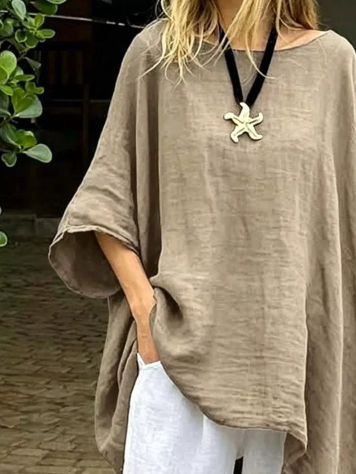 Full Size Loose Fit Asymmetrical Hem Top Plus Size - Tops