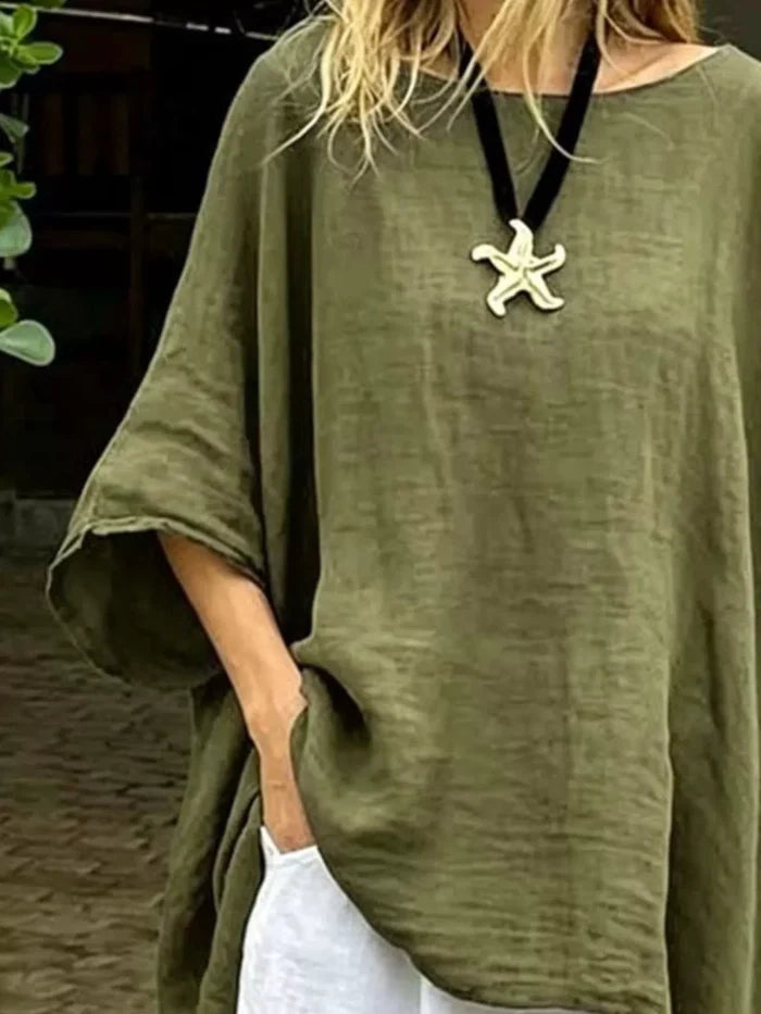 Full Size Loose Fit Asymmetrical Hem Top Plus Size - Tops