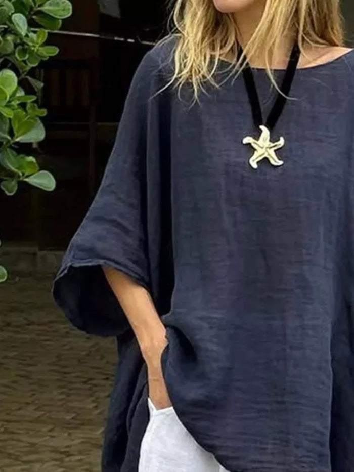 Full Size Loose Fit Asymmetrical Hem Top Plus Size - Tops