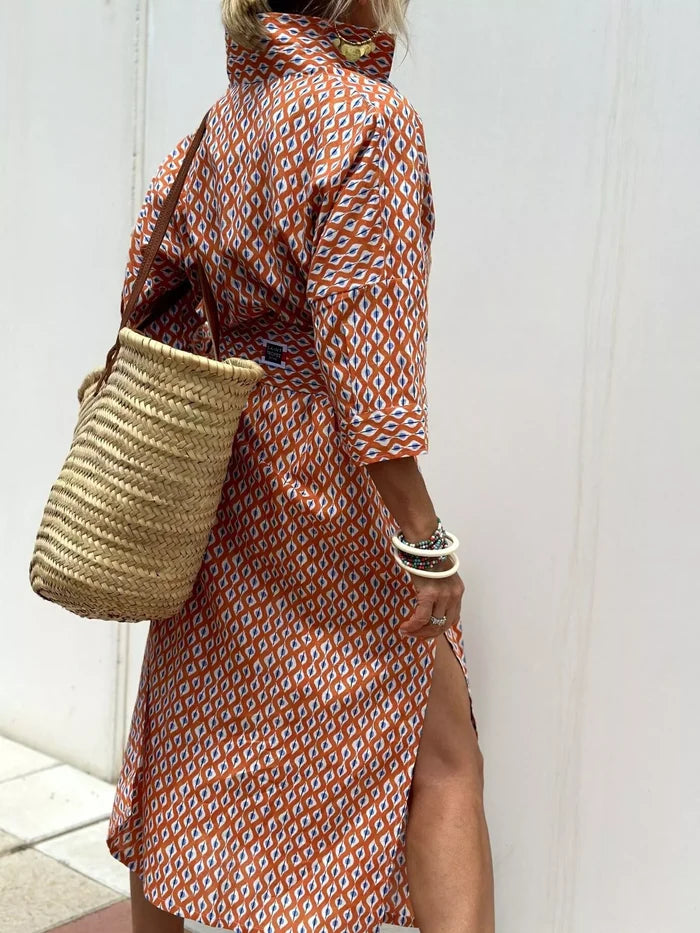 Full Size Printed Button-Down Midi Dress Plus Size - Dresses