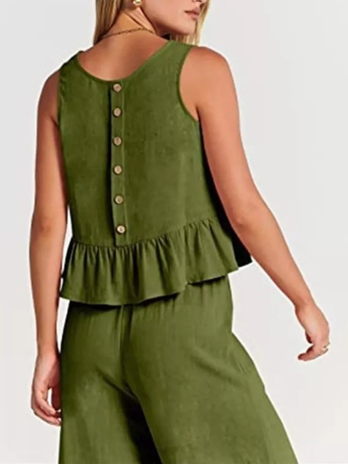 Full Size Ruffled Hem Sleeveless Top and Wide-Leg Pants Set Plus Size - Sets