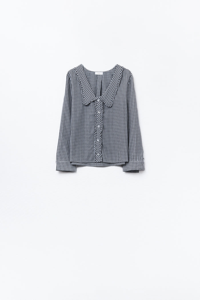 Gingham peter pan collar blouse in Black and White - Shirts