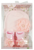 Girls Pink Sock & Hat Set - Flower - 0-12 Months (K11231) - Kidswholesale.co.uk