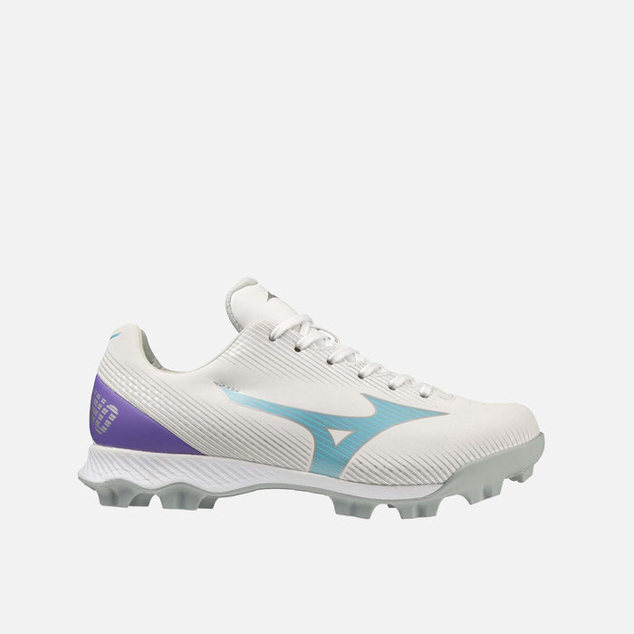 Side view of Mizuno Youth Girl's Wave Finch Lightrevo Molded Softball Cleats.