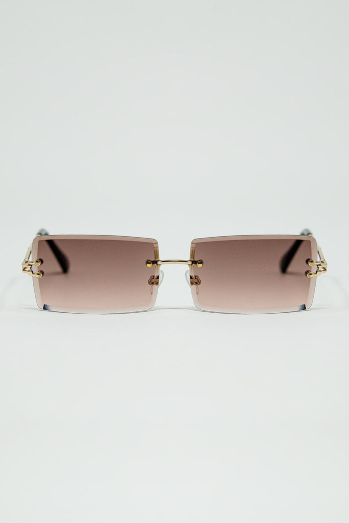 Gold Thin Rimless Square Sunglasses with Soft Brown Gradient Lenses