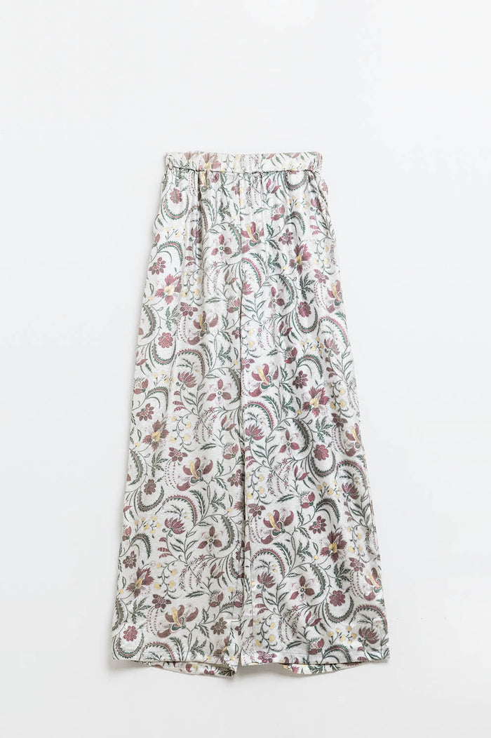 gray flower printed satin pants - trousers