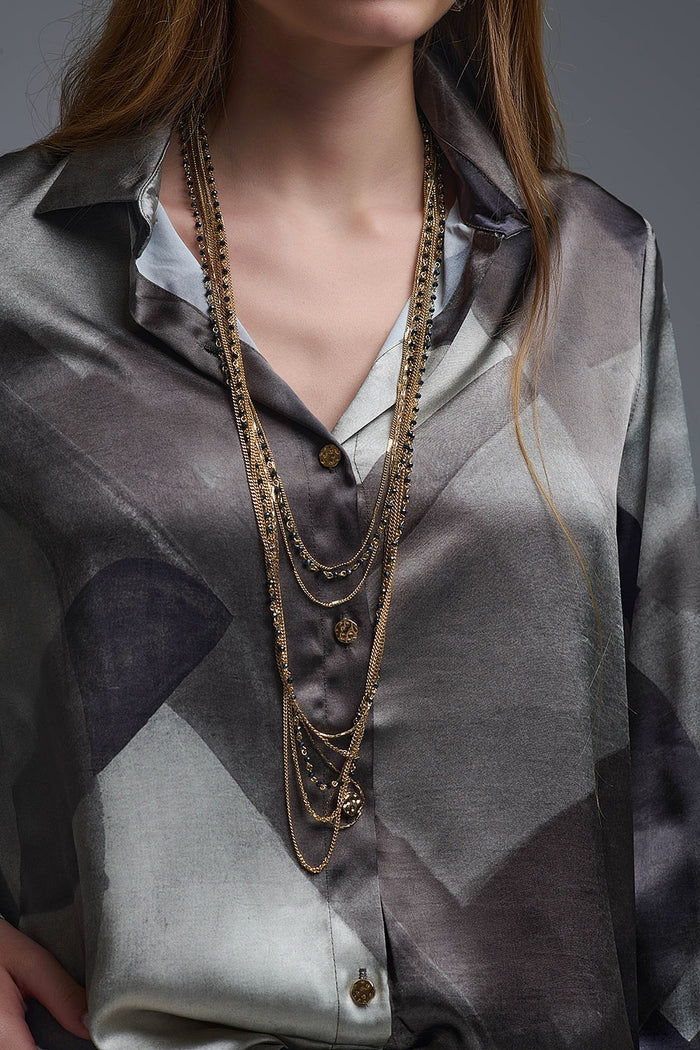 gray satin shirt with geometric print - Shirts