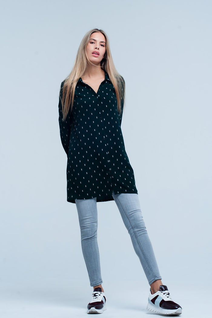 Green longline shirt with silver ribbon pattern - Shirts