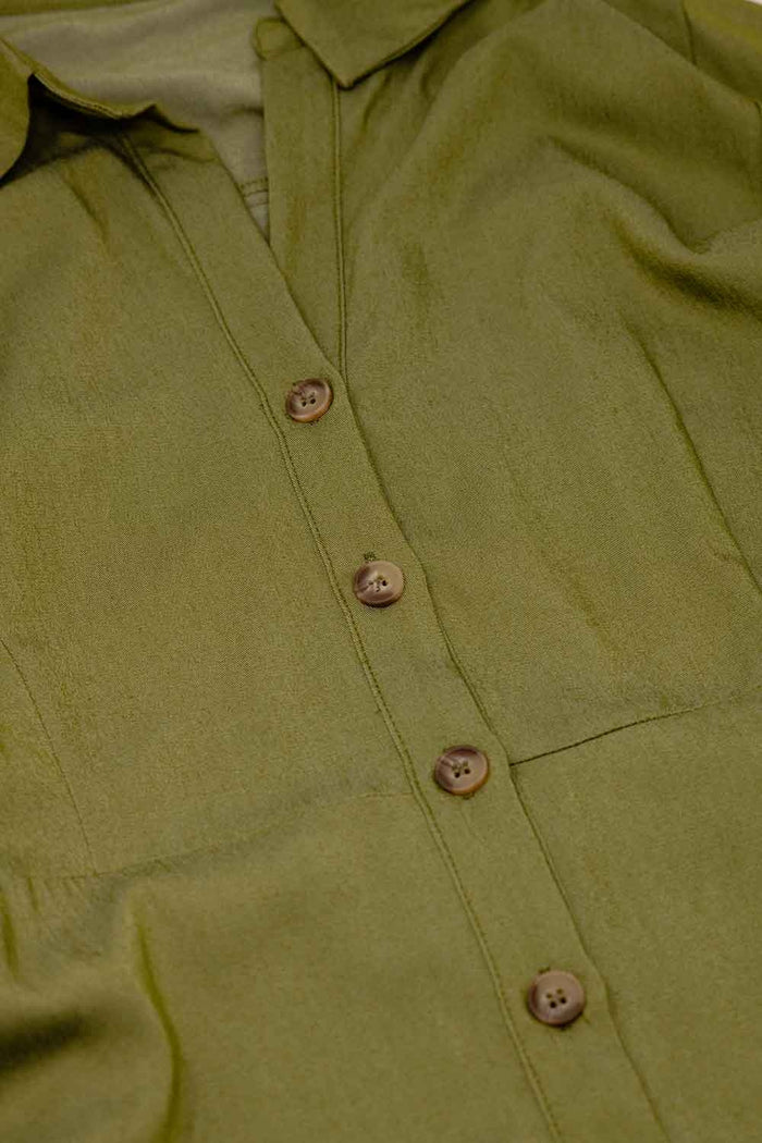 Green Maxi Shirt Dress With Polo Collar - dress