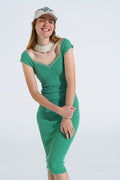Green Midi Thick Rib Bodycon Dress With Cap Sleeves - dress