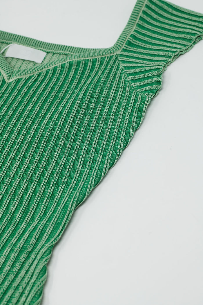 Green Midi Thick Rib Bodycon Dress With Cap Sleeves - dress