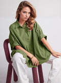 Green oversized blouse with short sleeve - Shirts