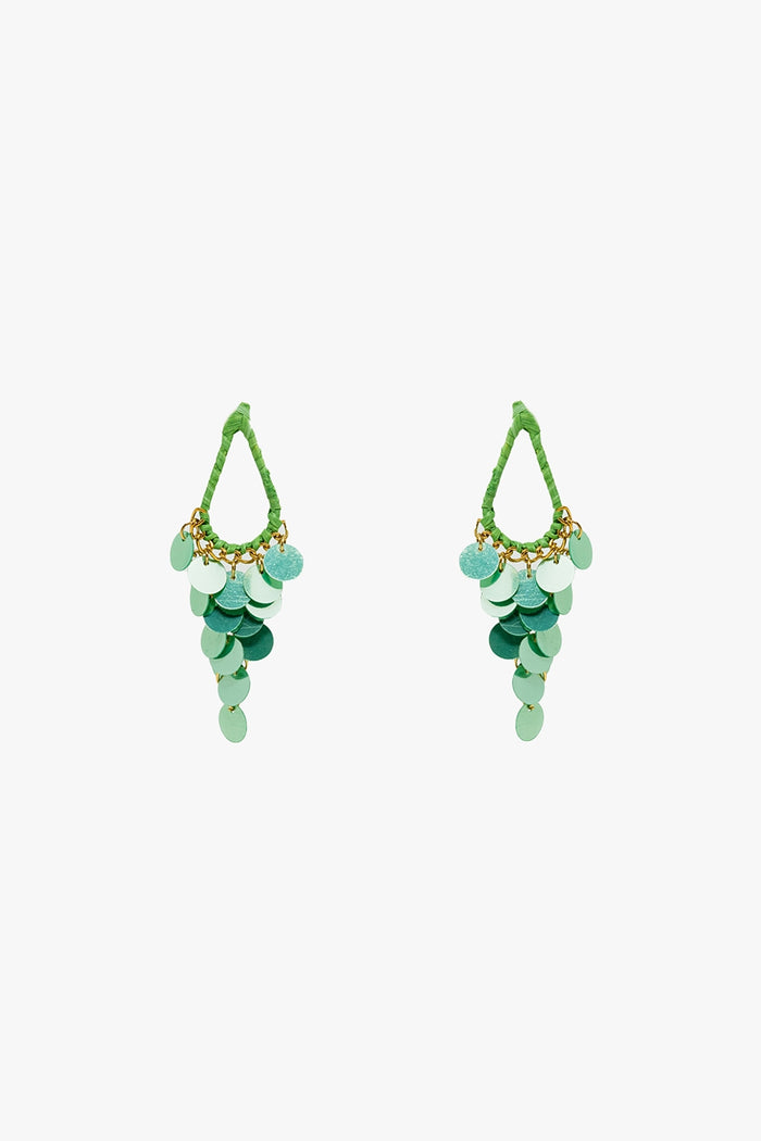 Green Waterdrop Earrings With Cascading Sequins