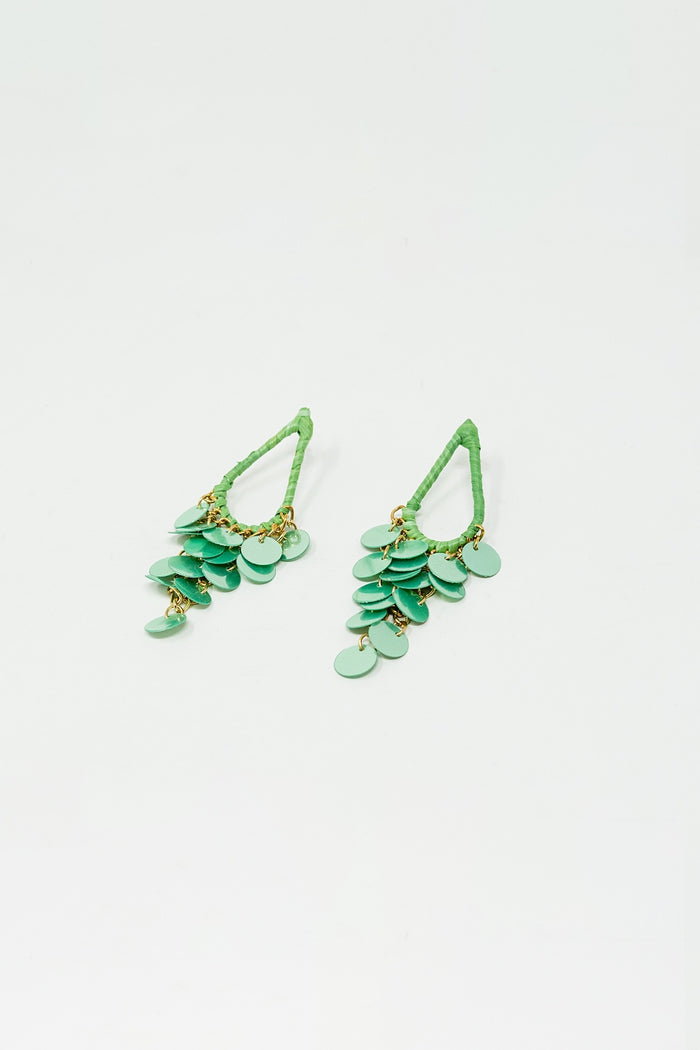 Green Waterdrop Earrings With Cascading Sequins
