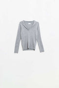 Grey Collared Rib sweater With Long Sleeves