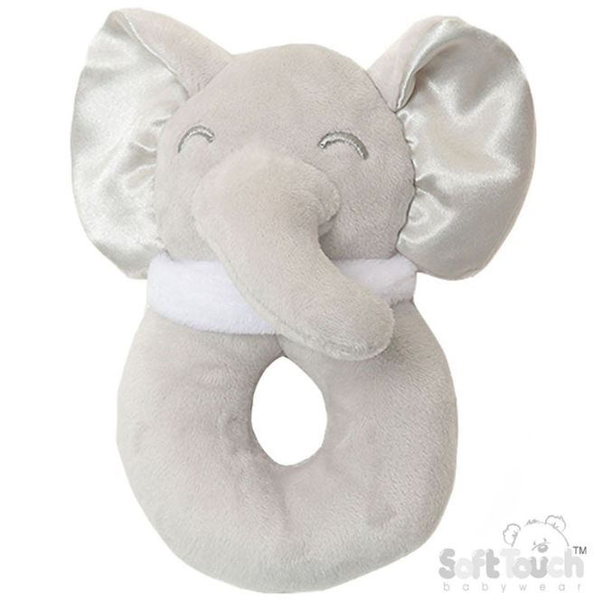 GREY ELEPHANT RATTLE TOY (PK6) RT36-G