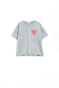Grey T-shirt featuring a heart design on both the front and back - top