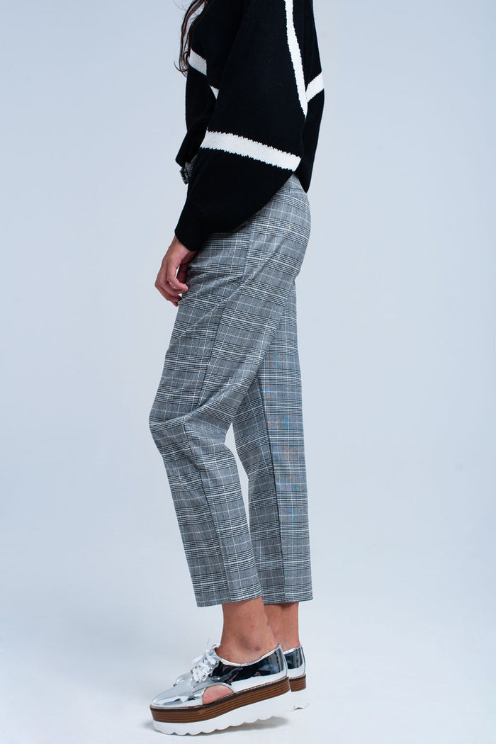 Grey tartan pattern trousers - trousers