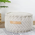 Grey & White Round Chevron Pouf