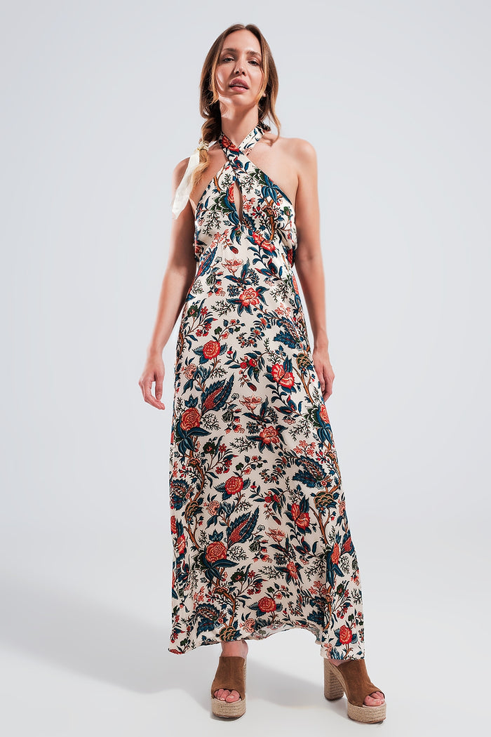 Halter neck maxi dress in beige paisley print - dress