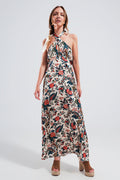 Halter neck maxi dress in beige paisley print - dress