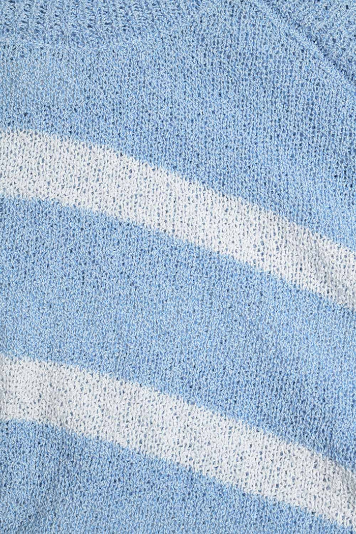 Heather Sweater With Open Shoulders and Horizontal Stripes in Blue
