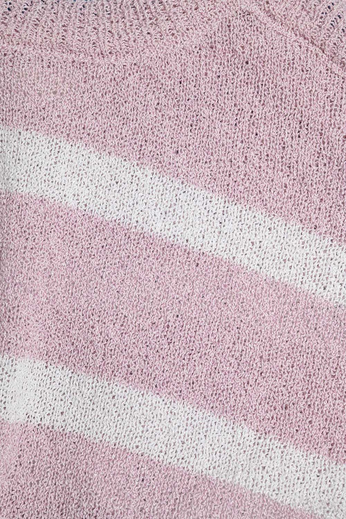 Heather Sweater With Open Shoulders and Horizontal Stripes in Pink
