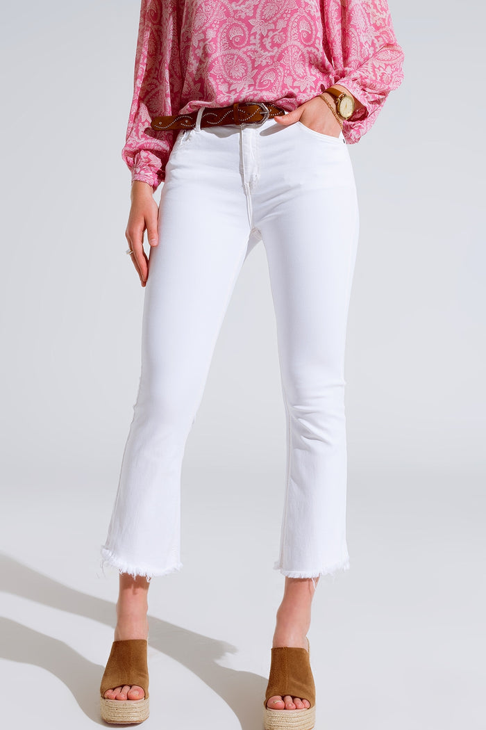 High Rise Basic Flared Jeans In White - Coloured Jeans