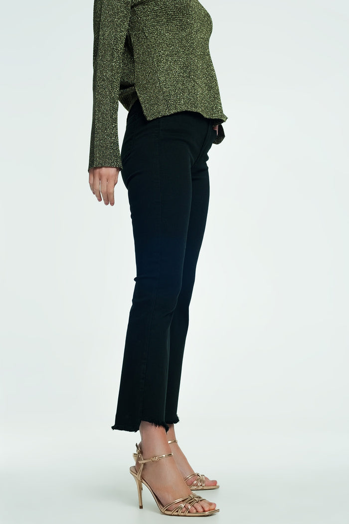 High rise raw hem flared jeans in black - Coloured Jeans