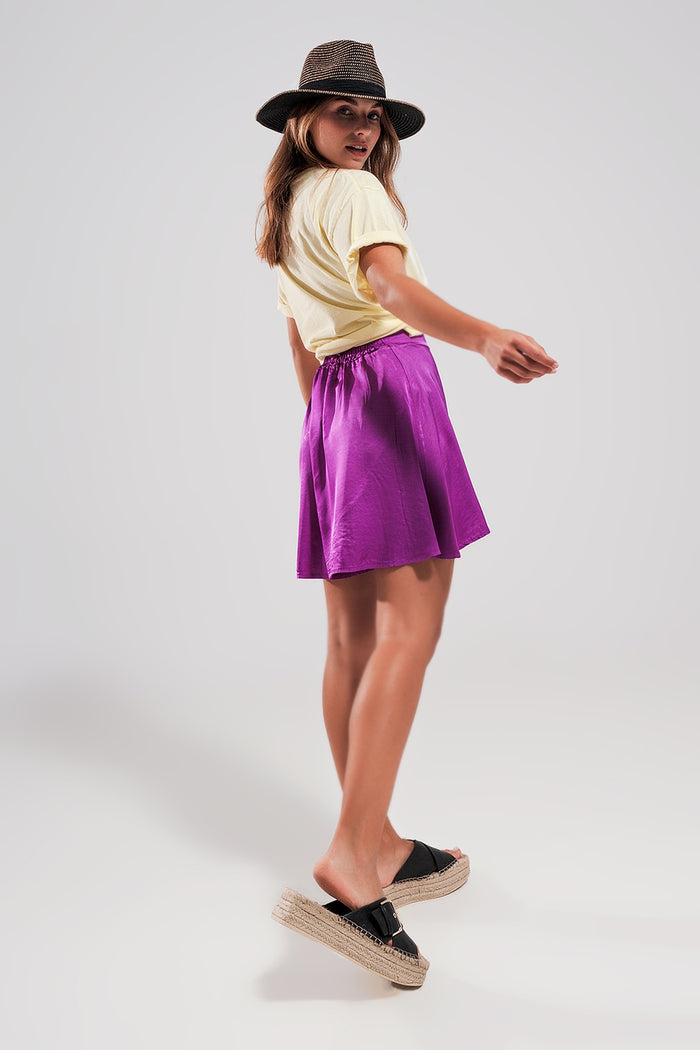 High rise satin shorts in purple - trousers