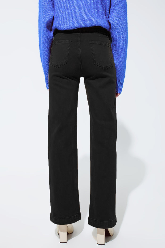 high waisted front pockets flare jeans in black - Coloured Jeans