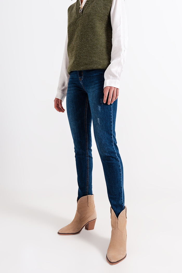 High waisted skinny jeans in blue wash - Denim
