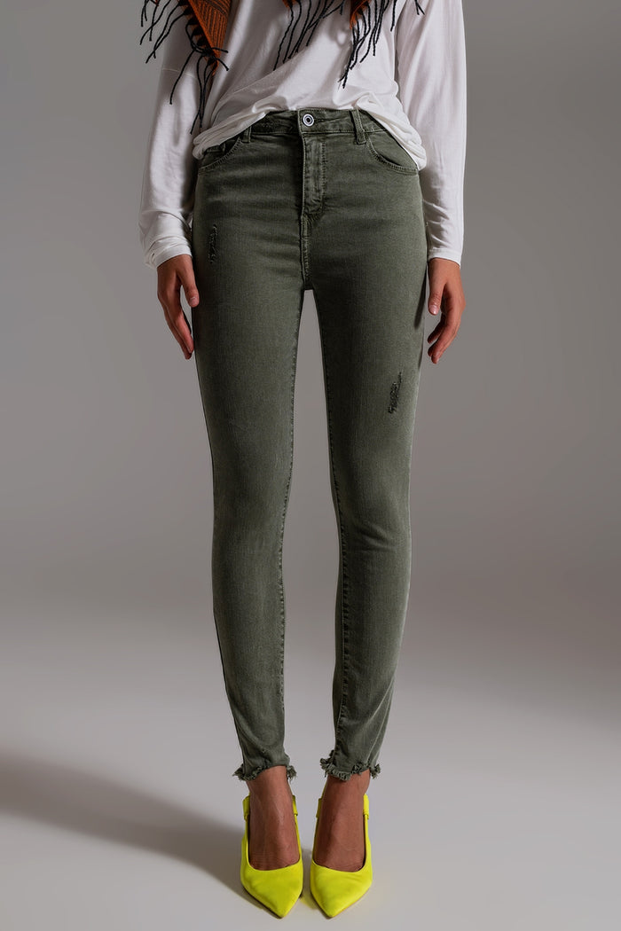 High waisted skinny jeans in khaki - Coloured Jeans