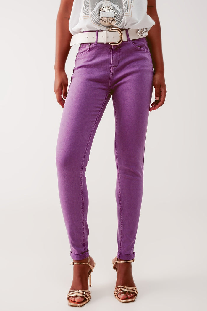 High waisted skinny jeans in purple - Coloured Jeans