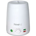 Hive Neös 500cc Wax Heater in a white compact design with adjustable temperature control dial, removable 500cc wax pot and power indicator lights, displayed on a clean white background. Professional electric wax warmer for salon and home hair removal treatments.