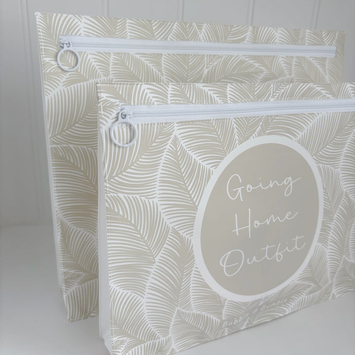 Hospital Bag Organiser Pouches - Unisex Beige Leaf Print - Baby & Toddler