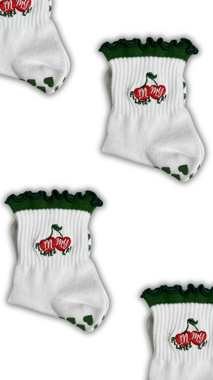 Cherry themed Pilates socks