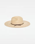 Off-model side view of the natural Isla Hat showing the wide brim and woven straw construction.