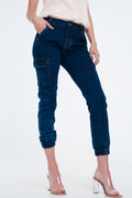 Jeans in navy with cargo pockets - Denim