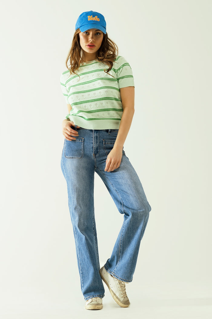 Jeans wide legs with front closure with metalic buttons and front pockets - Denim