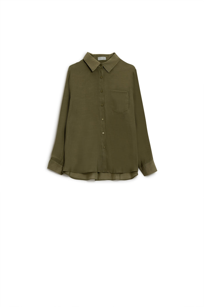 Kahki chiffon shirt with long sleeves and one chest pocket - Shirts